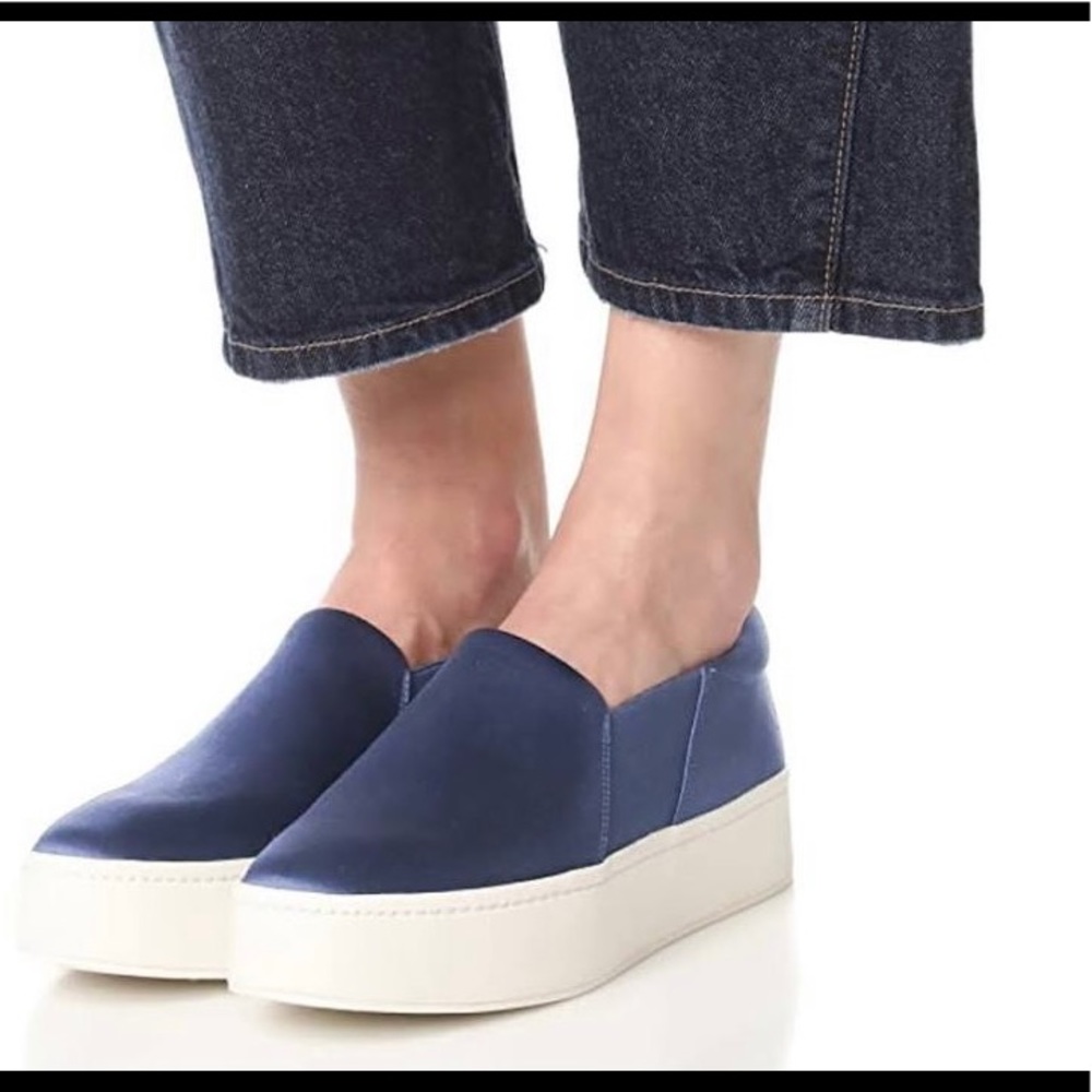 WORN TWICE NAVY PLATFORM VINCE SLIP ONS with box
